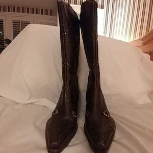 Leather brown cowboy boots